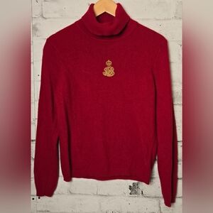 Lauren Ralph Lauren Red Wool Angora Cashmere Crest Turtleneck Sweater LG